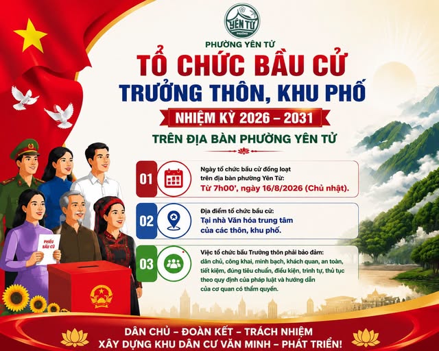PHƯỜNG YÊN TỬ TỔ CHỨC BẦU CỬ TRƯỞNG THÔN, KHU PHỐ NHIỆM KỲ 2026 – 2031