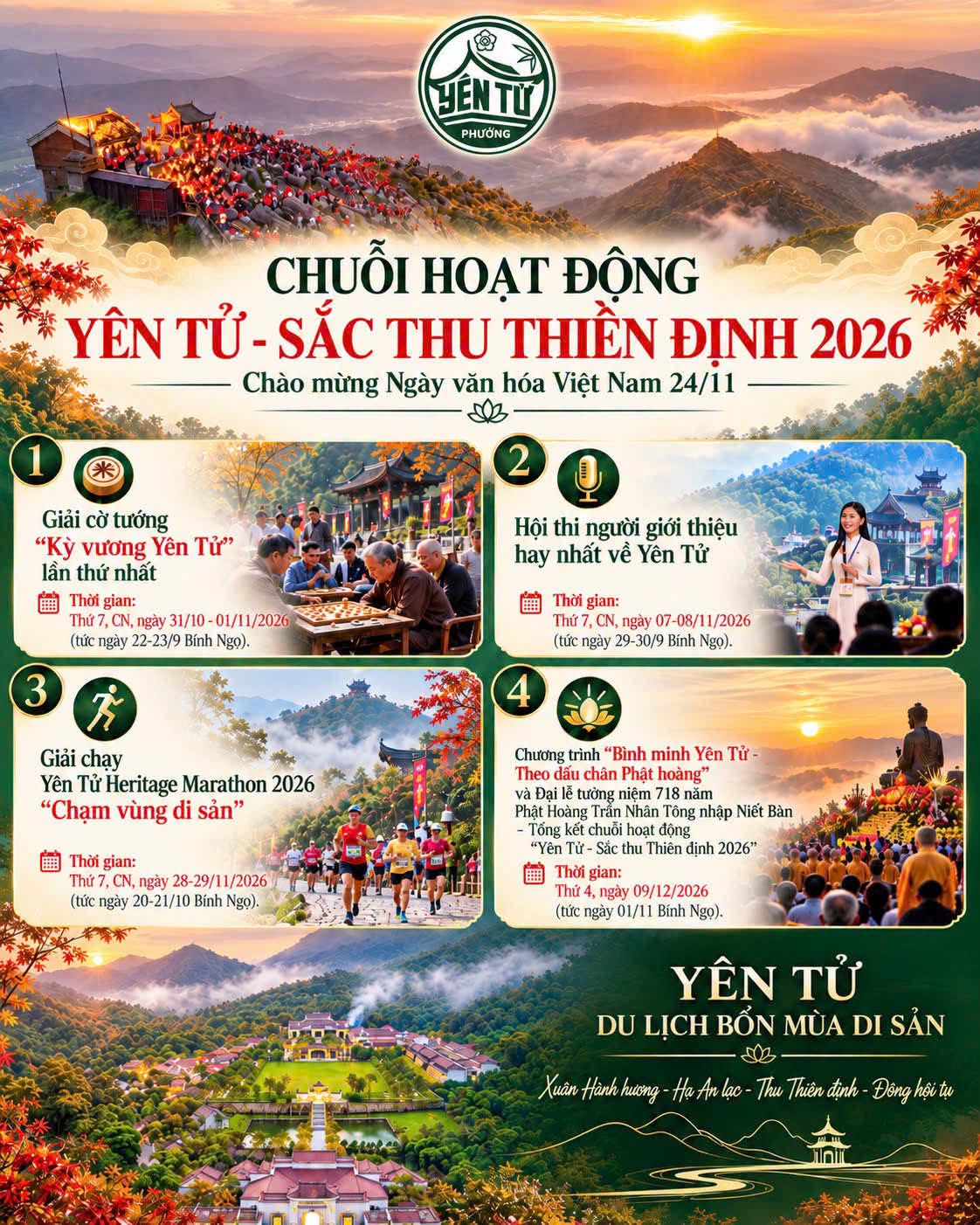 YÊN TỬ - SẮC THU THIỀN ĐỊNH 2026: CHUỖI HOẠT ĐỘNG VĂN HÓA, THỂ THAO ĐẶC SẮC